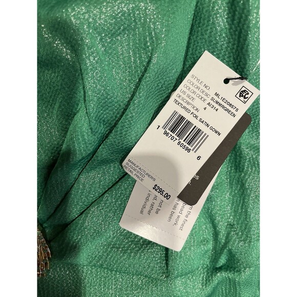 Liv Foster womens Textured Foil Satin Long Column Gown size 4 Summer Green $295 - Picture 11 of 16